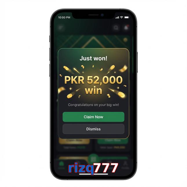 Main screen of Rizq777 win page for PK players